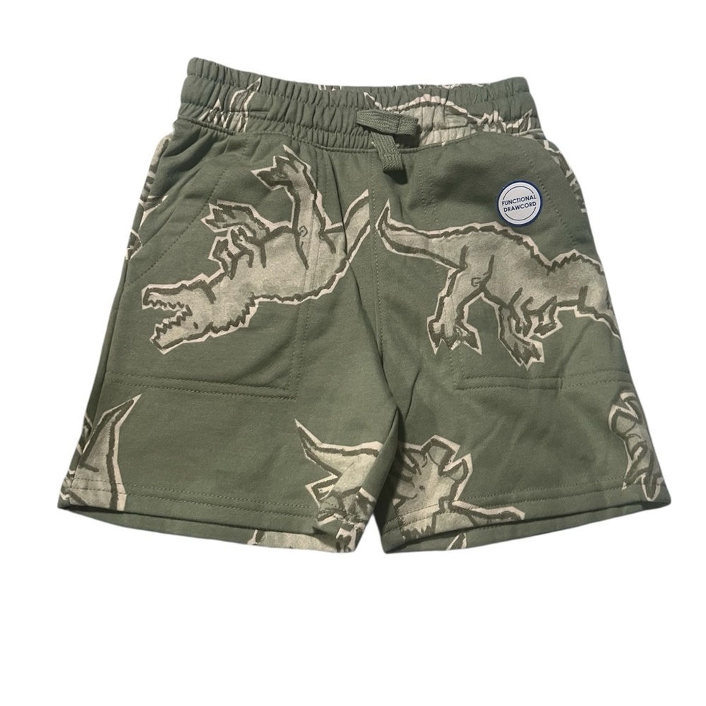 Green Dinosaur Print Elastic Waist Shorts